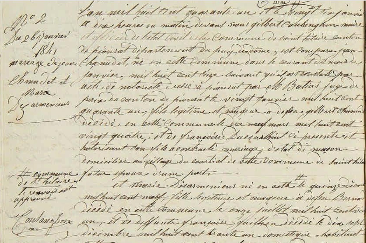 Mariage Chanudet Jean - Dezarmerien Marie 26_01_1841 -1.jpg